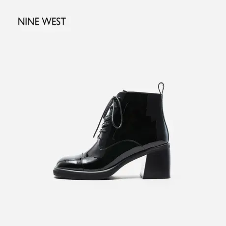 Nine West/玖熙马丁靴法式方头系带厚底短靴女2023冬新款粗跟靴子图片