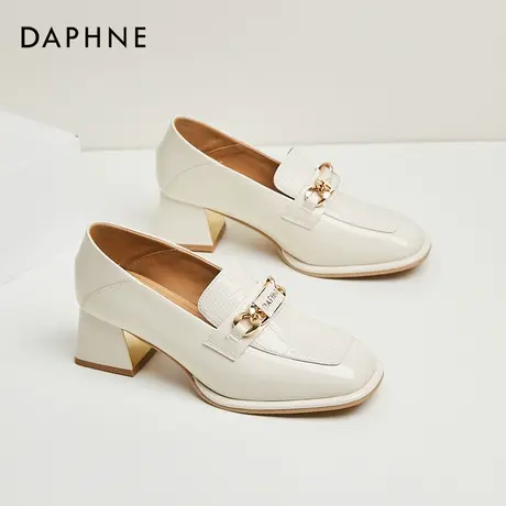 Daphne达芙妮 小个子穿搭~时尚粗跟深口单鞋女漆皮小皮鞋高跟鞋子商品大图