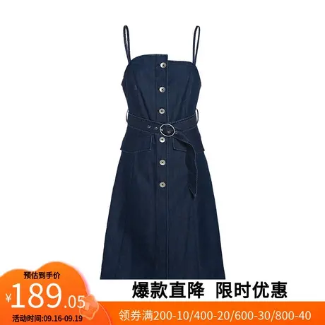 【艾格】不规则吊带裙2023春季新款个性时尚牛仔收腰女生连衣裙图片