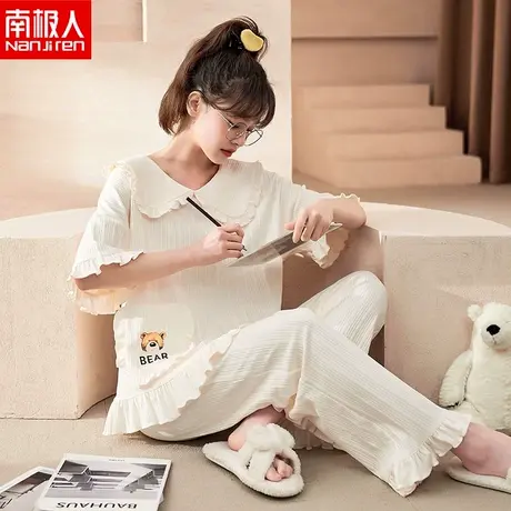 南极人夏季睡衣女薄款短袖学生清新可爱套装大码夏天可外穿家居服商品大图
