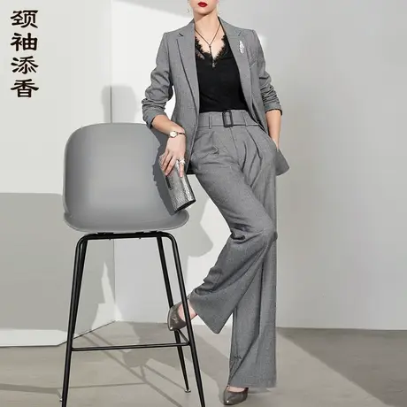 颈袖添香2023新款时尚千鸟格气质羊毛小西装外套女职业装套装图片