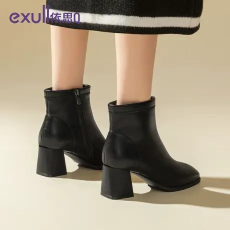 exull/依思Q短靴2023新款英伦风粗高跟休闲马丁靴女冬季新款短靴商品大图