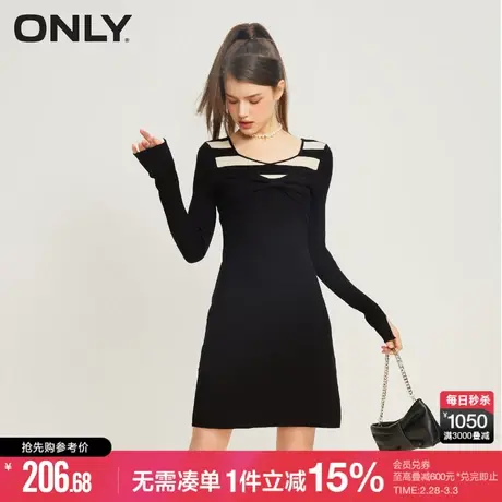 ONLY冬季时尚修身显瘦长袖短款针织连衣裙女|123146015图片