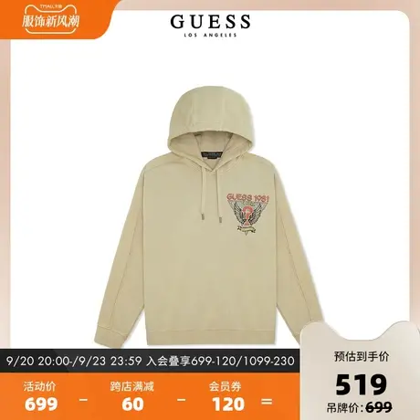 GUESS23 新款秋男士美式休闲印花抽绳连帽纯色卫衣-M3BQ32KBY51图片