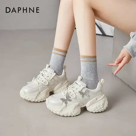 达芙妮蝴蝶老爹鞋女2025夏季新款透气网面小白鞋厚底增高运动鞋子商品大图