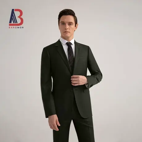 BAROMON/培罗蒙2023秋季墨绿色时尚西装男士商务羊毛修身西服套装图片