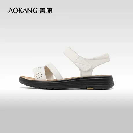 奥康女鞋夏季真皮一字带舒适妈妈凉鞋中老年休闲凉鞋图片