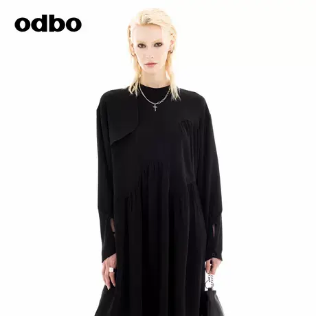 odbo/欧迪比欧时尚精品设计感长袖连衣裙2024秋季新款气质长裙子图片
