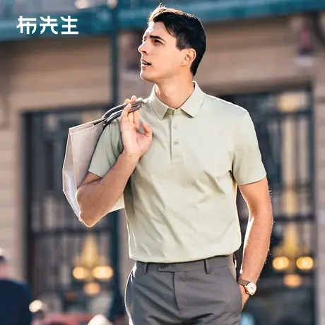 MrBu布先生品质贝壳扣专利翻领t恤夏季新款撞色中年装AT15057图片