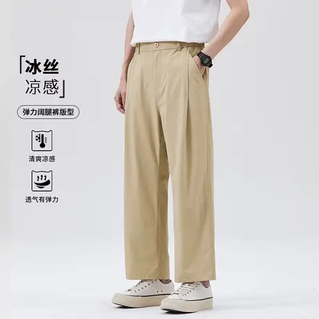 冰丝速干简约纯色休闲裤男三防2025夏季新款宽松大码男士直筒裤子商品大图
