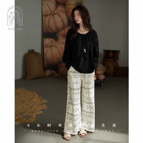 妮狄娅睡衣女秋季柔软棉时尚套头长袖宽松阔腿裤春秋季家居服套装商品大图