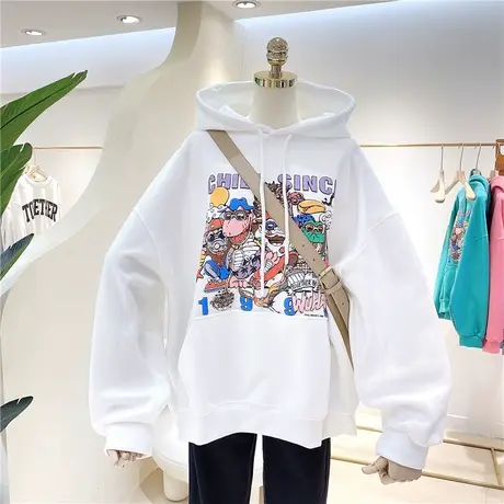日系卡通古着vintage连帽卫衣宽松大码超火cec外套加绒早秋上衣图片