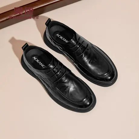 奥康男士皮鞋春季新款休闲通勤单鞋系带牛皮真皮软底爸爸男鞋图片