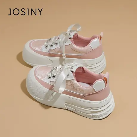 【JOSINY】草莓软糖~少女心粉色厚底小白鞋女款新款圆头国风板鞋商品大图