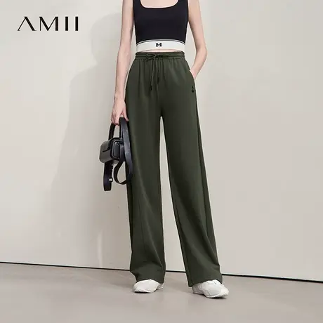 Amii2025秋新款休闲运动风弹力棉氨拉架休闲绣花直筒长裤卫裤女图片