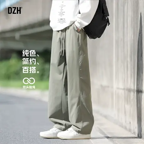 男士军绿色休闲裤男款宽松型直筒长裤秋季2025新款工装裤简约男裤商品大图