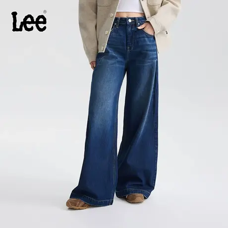 【张凌赫代言】Lee25秋冬新品宽松五袋款设计深蓝色女阔腿牛仔裤商品大图
