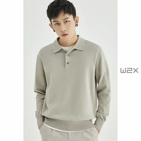 w2x2023春季新款长袖Polo衫男士翻领休闲宽松打底衫日系休闲上衣商品大图