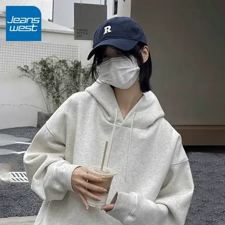 KV真维斯灰色连帽卫衣女2025新款早秋简约百搭基础款休闲套头外套商品大图