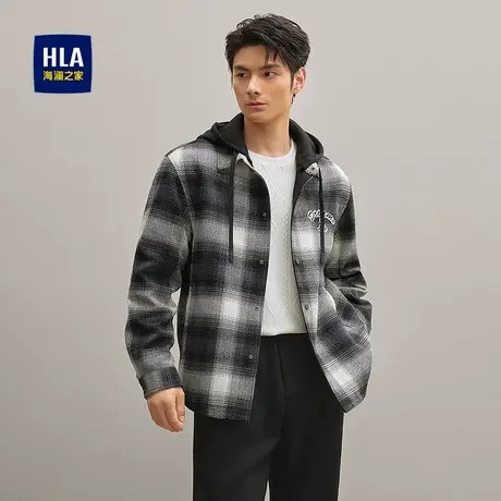 HLA/海澜之家休闲风格子夹克2025秋冬新款翻领挺括可脱卸帽外套男商品大图