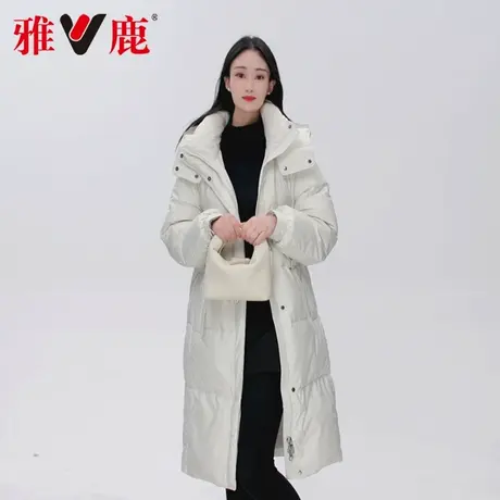 雅鹿新款韩版加厚休闲显瘦时尚超保暖中长款冬季羽绒服女款白色商品大图