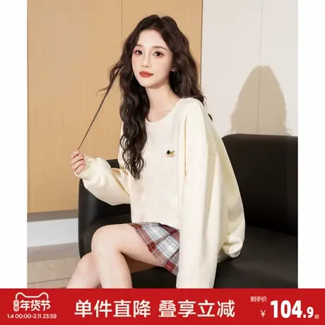 唐狮2026春季新款圆领卫衣女套头印花早春ootd穿搭宽松潮牌图片