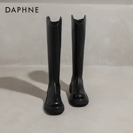 达芙妮长靴女2025秋冬加绒保暖V型鞋口厚底骑士靴鞋子女冬季靴子图片