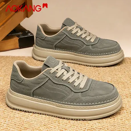 奥康男鞋2026新款冬季休闲百搭板鞋男士透气厚底增高运动鞋子复古商品大图