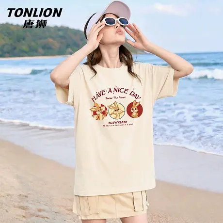 唐狮官方短袖女t恤夏2026新款爆款夏季女士宽松纯棉半袖上衣VB商品大图