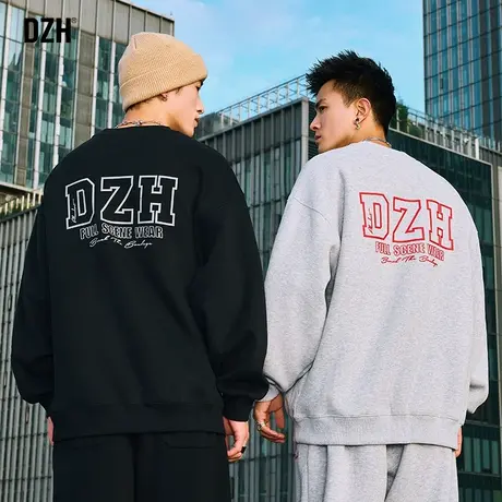 DZH男士卫衣男秋季上衣2023新款秋装男款灰色情侣内搭打底衫外套商品大图