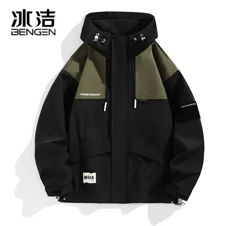 冰洁美式潮牌冲锋衣外套男女款宽松大码工装连帽薄款单层夹克XT商品大图