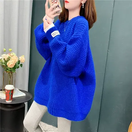 克莱因蓝毛衣女加厚秋冬2023新款慵懒风宽松外穿设计感针织衫上衣商品大图