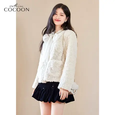 miss COCOON仿羊羔毛皮草女2022新款冬季保暖时尚气质毛毛短外套商品大图