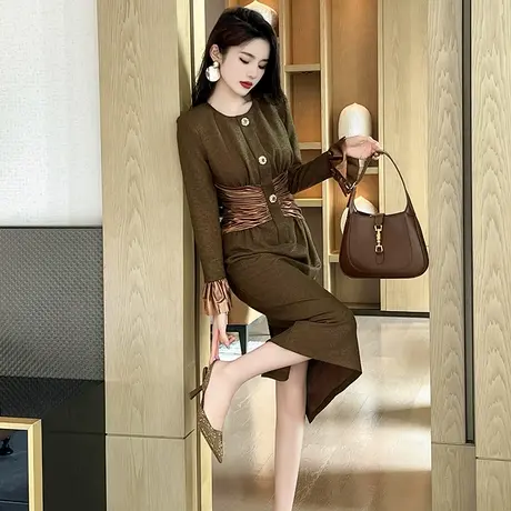 独特收腰垂坠感气场强大连衣裙修身包臀绝美小裙子高级感2023女装商品大图