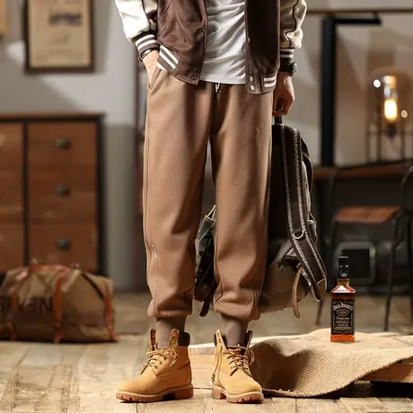 潮流男款裤子宽松时尚束脚工装裤哑光黑百搭大码潮流男士休闲裤图片