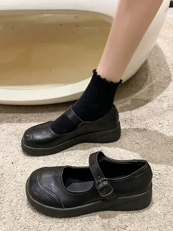 复古玛丽珍单鞋女2023年秋季新款厚底学院风小皮鞋英伦浅口乐福鞋商品大图