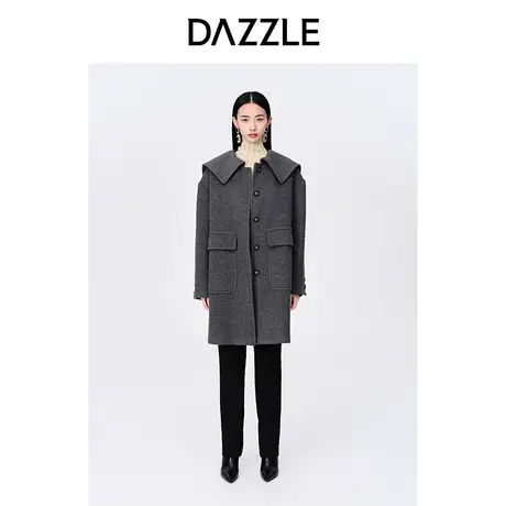 【七七酱专享】DAZZLE地素奥莱深灰色大翻领直筒中长款千金风减龄图片