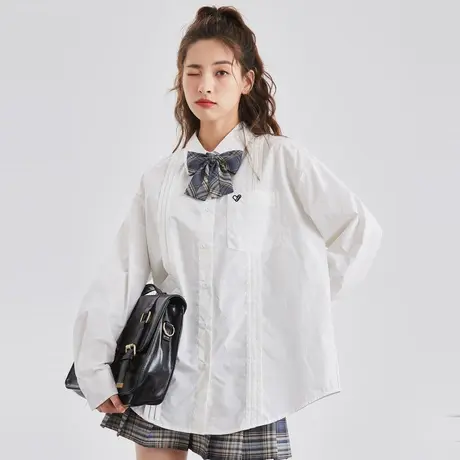 唐狮白衬衫女学院风百搭早春新款长袖衬衫小个子上衣女别致商品大图