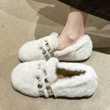 网红小香风毛毛鞋女外穿高级感2023新款秋冬季加绒加厚豆豆棉鞋潮商品大图