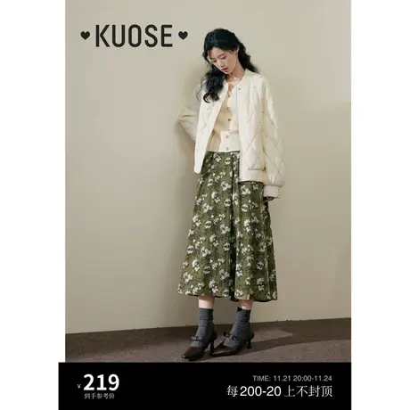 阔色加绒保暖半身裙2023秋冬季新款女中长款裙子伞裙碎花半裙图片