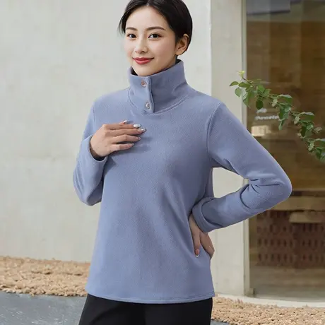 高领套头半开扣摇粒绒打底衫女无帽内搭上衣可外穿冬商品大图
