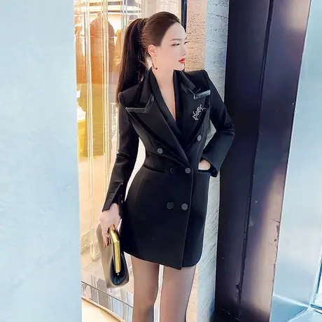 VJE气质女装通勤设计感正装西服新款时尚中长款西装外套商品大图