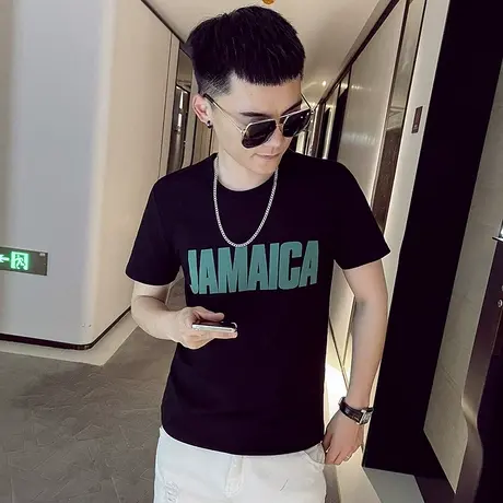 夏季男士t恤上衣短袖修身半袖简约字母青年学生百搭潮流超火体恤商品大图