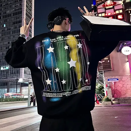 春秋季涂鸦印花情侣休闲卫衣男潮流韩版宽松长袖学生打底上衣外套商品大图