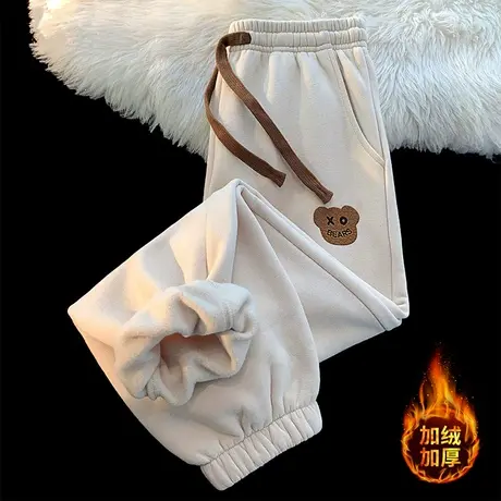 小熊运动裤子男秋冬季加绒加厚卫裤潮牌ins潮流百搭束脚休闲长裤商品大图