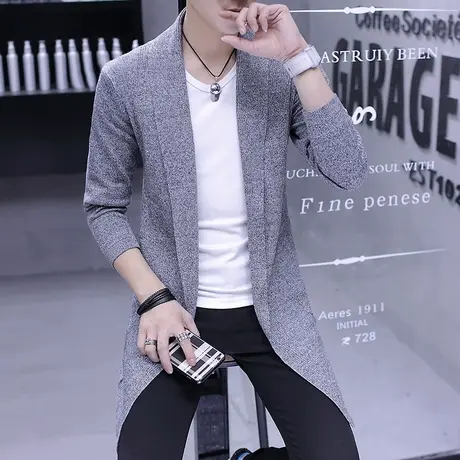 2023春季风衣男 中长款韩版潮流帅气针织外套男学生修身百搭披风商品大图