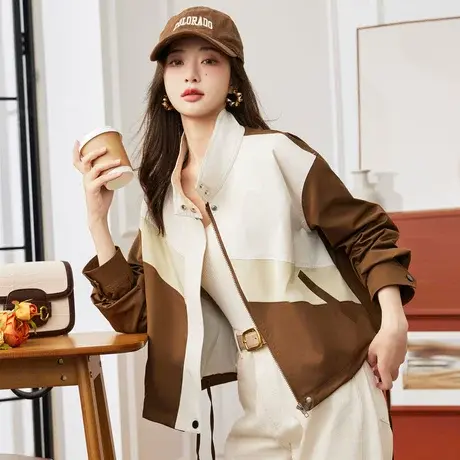 时尚气休闲高领夹克短外套女士2023年秋季新款百搭减龄风上衣商品大图