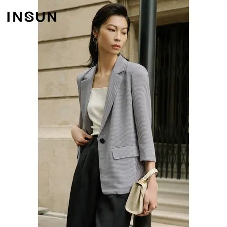 INSUN恩裳夏经典千鸟格直身桑蚕丝西装商品大图