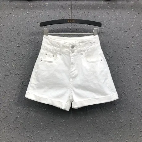 正品ins高腰水洗卷边牛仔短裤女夏季款阔腿裤显瘦百搭白色热裤子商品大图