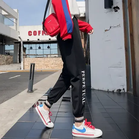 休闲运动裤女ins潮宽松春秋韩版学生百搭显瘦束脚哈伦九分裤子女商品大图